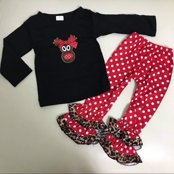 Christmas 🎄 deer 🦌 Ruffle Cute embroidered Set - Picture 2 of 6